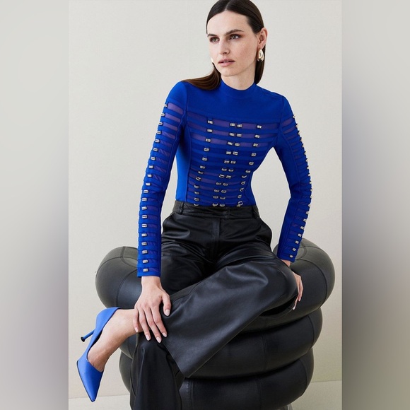 Karen Millen All Over Trimmed Bandage and Mesh Body Suit Cobalt - Picture 4 of 10